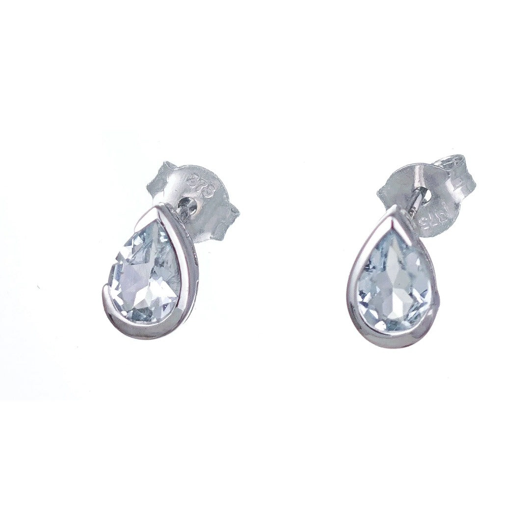 9ct White Gold Aquamarine Earrings  Natural Blue Gemstone Studs