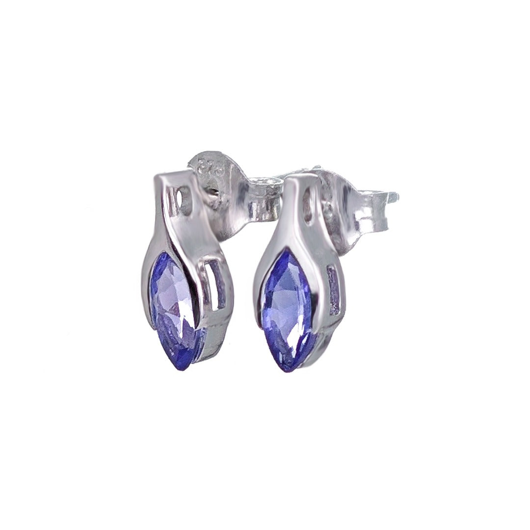 Tanzanite Earrings 9ct White Gold Studs Minimalist Marquise