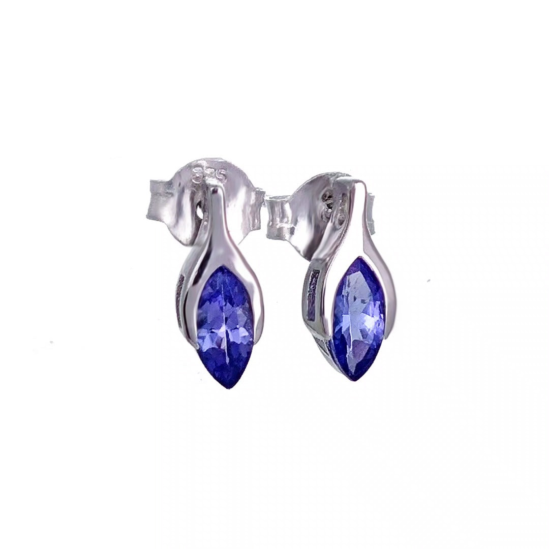 Tanzanite Earrings 9ct White Gold Studs Minimalist Marquise