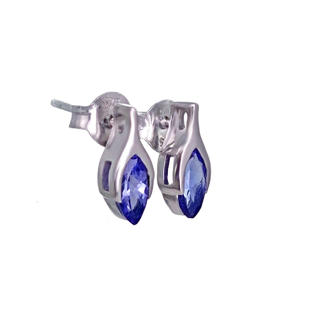 Tanzanite Earrings 9ct White Gold Studs Minimalist Marquise