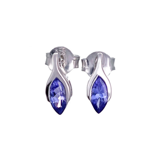 Tanzanite Earrings 9ct White Gold Studs Minimalist Marquise