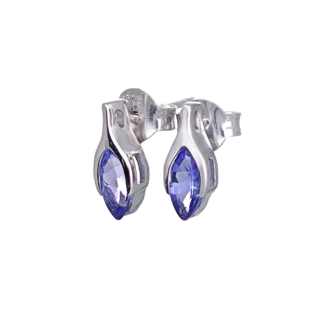 Tanzanite Earrings 9ct White Gold Studs Minimalist Marquise