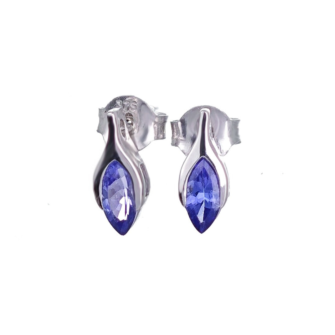 Tanzanite Earrings 9ct White Gold Studs Minimalist Marquise