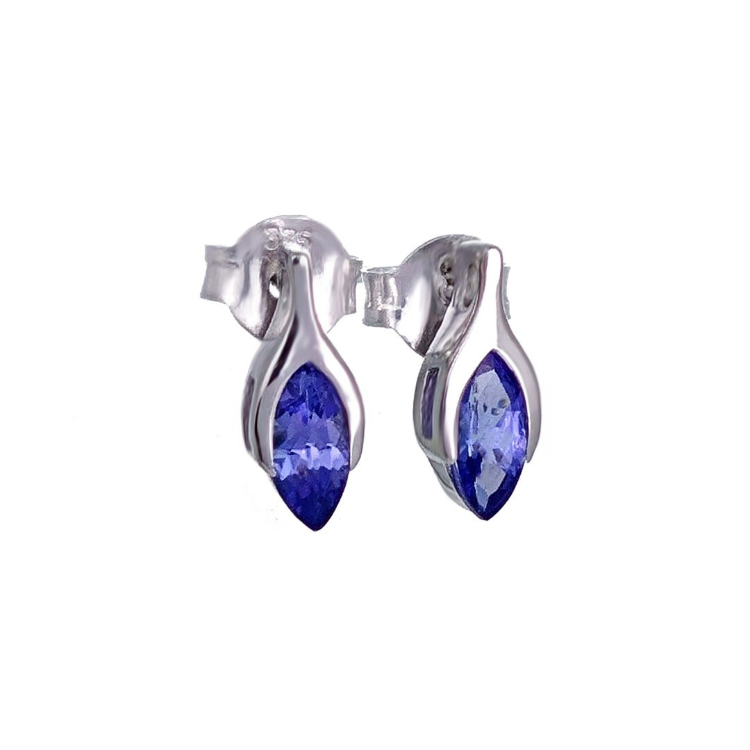 Tanzanite Earrings 9ct White Gold Studs Minimalist Marquise