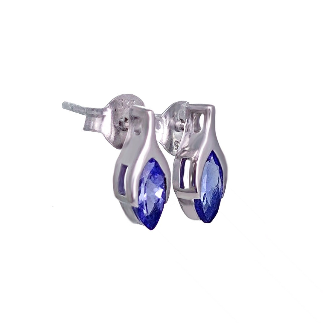 Tanzanite Earrings 9ct White Gold Studs Minimalist Marquise