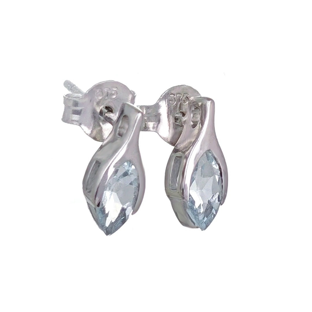 9ct White Gold Aquamarine Earrings Minimalist Marquise Studs