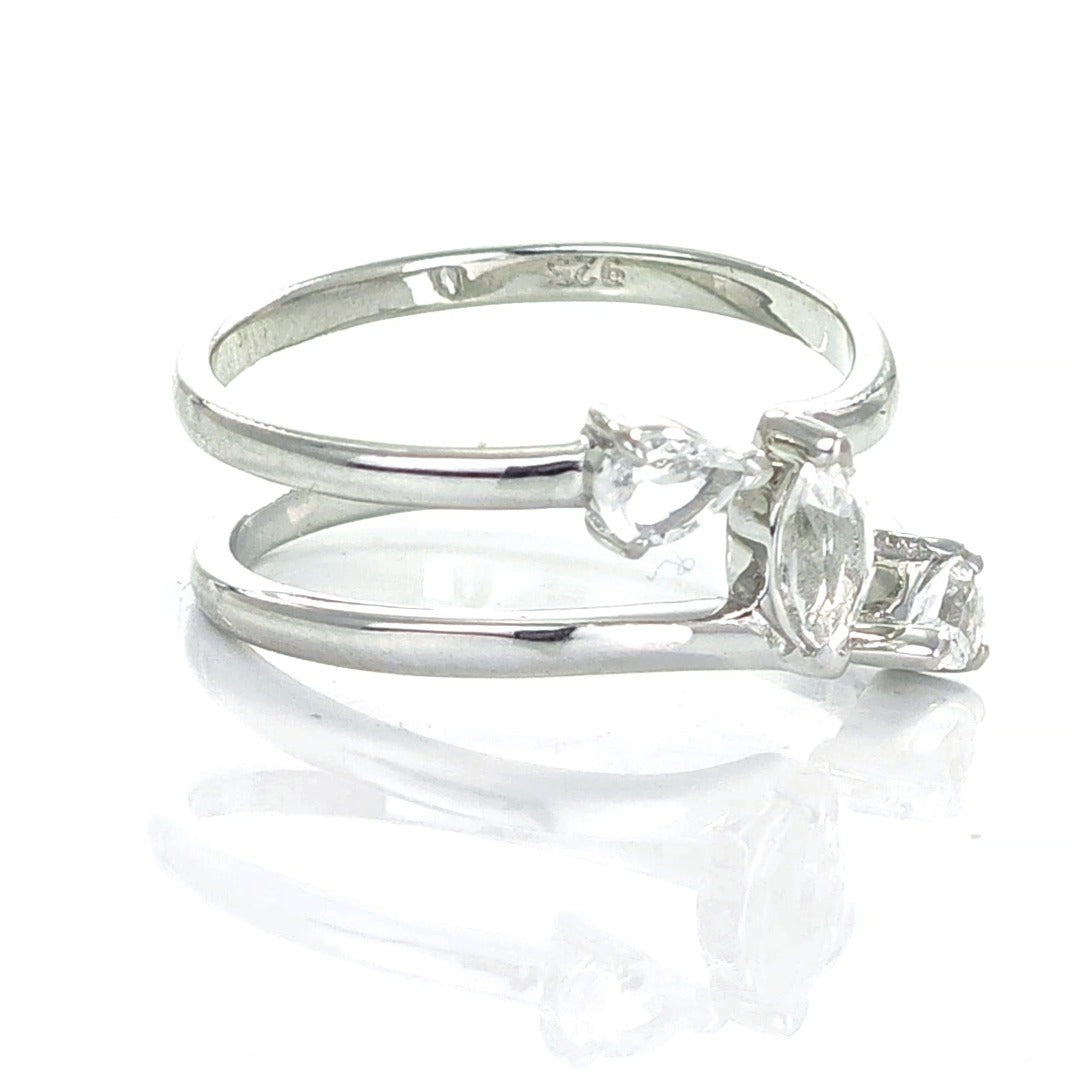 White Topaz Ring Adjustable Sterling Silver Marquise Trilogy