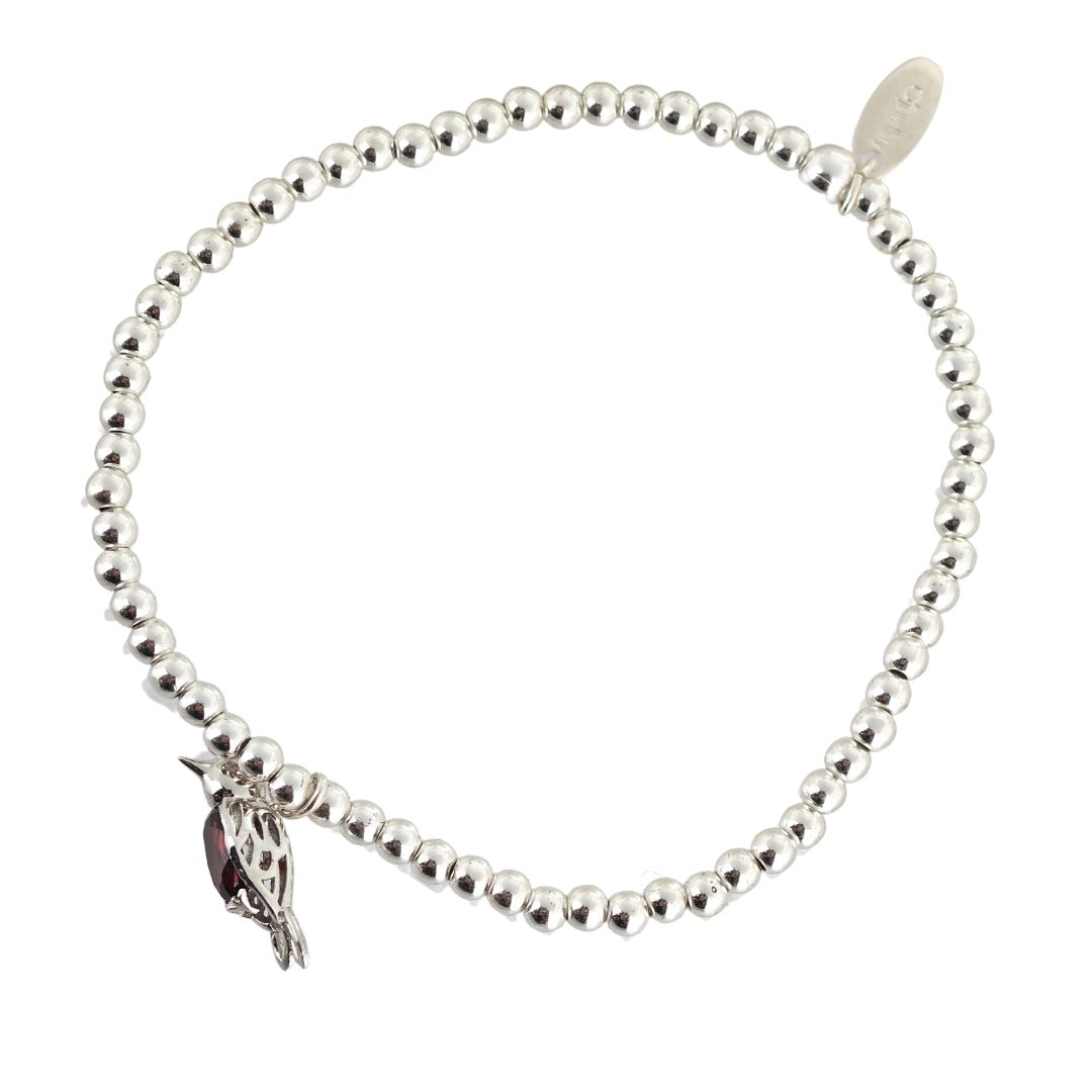 Robin Stretch Bracelet Sterling Silver Natural Garnet Gemstone Breast