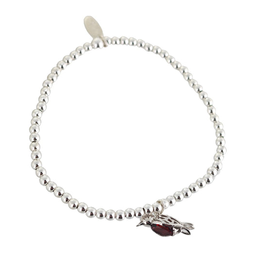 Robin Stretch Bracelet Sterling Silver Natural Garnet Gemstone Breast