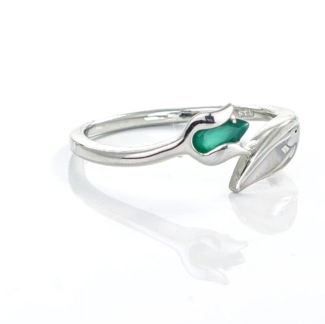 Onyx Ring Sterling Silver Adjustable Tulip Flower Green Gemstone