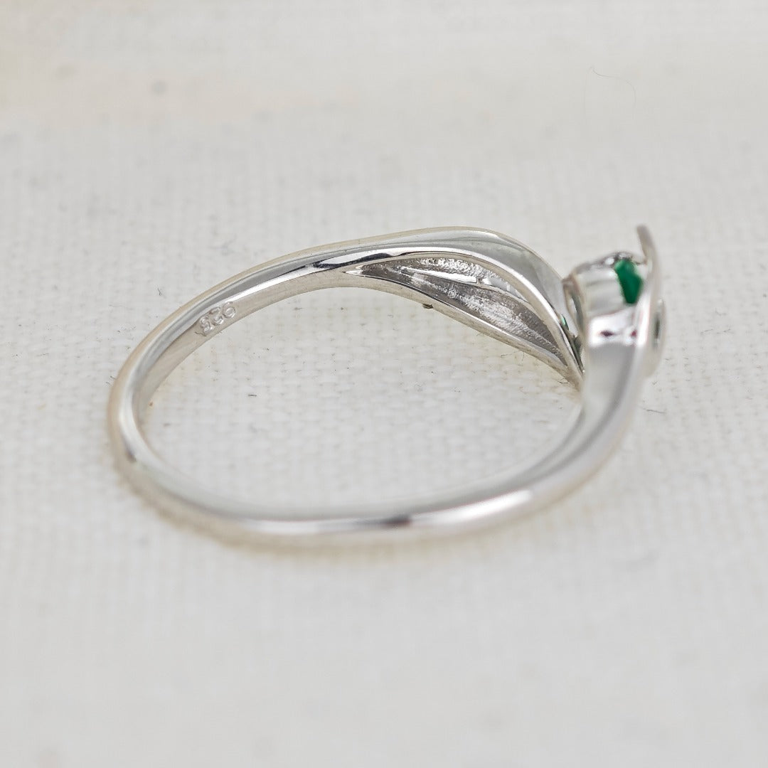 Onyx Ring Sterling Silver Adjustable Tulip Flower Green Gemstone