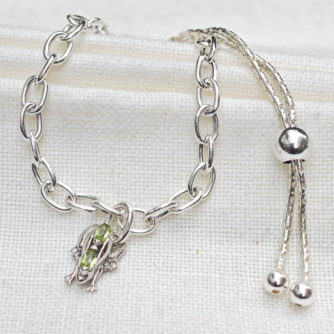 Peridot Frog Slider Bracelet