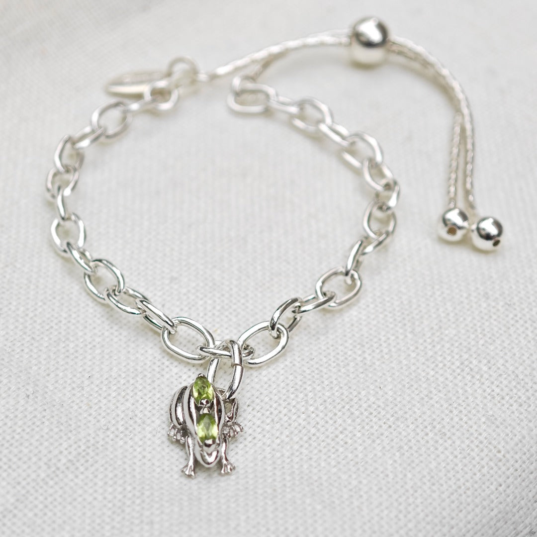 Peridot Frog Slider Bracelet