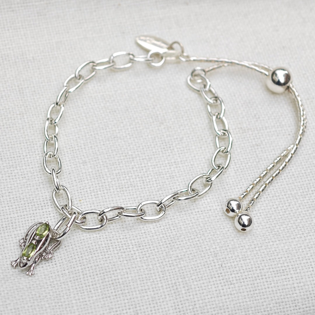 Peridot Frog Slider Bracelet