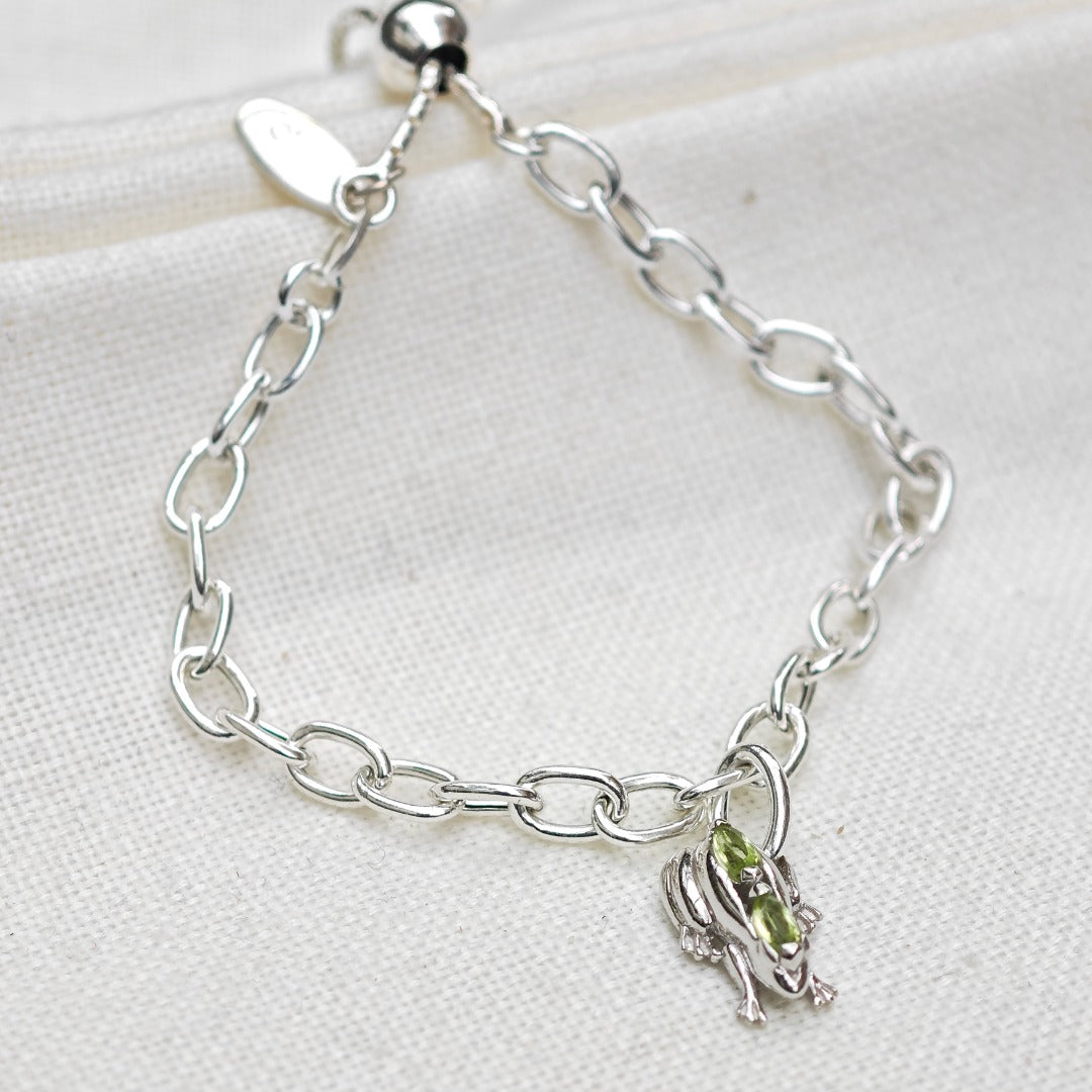 Peridot Frog Slider Bracelet