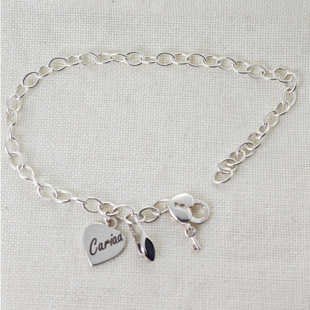 Personalised Birthstone Charm Bracelet Heart Clasp