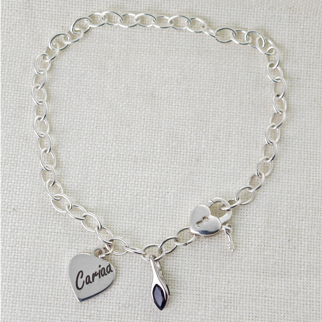 Personalised Birthstone Charm Bracelet Heart Clasp