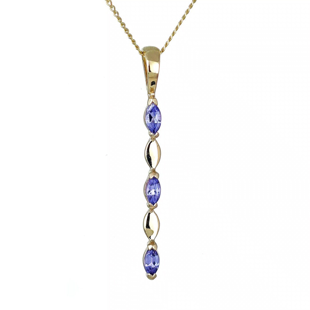 9ct Yellow Gold Tanzanite Necklace Natural Blue Marquise Gemstones