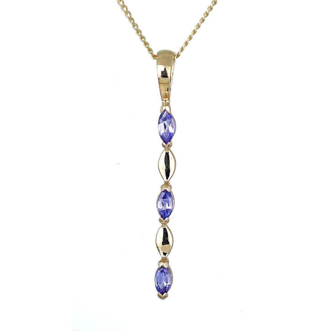 9ct Yellow Gold Tanzanite Necklace Natural Blue Marquise Gemstones