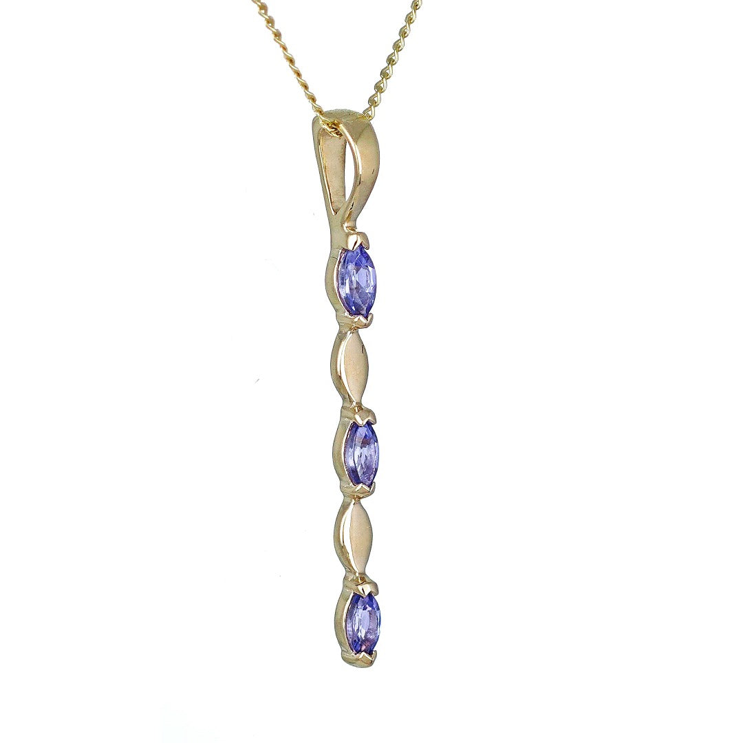 9ct Yellow Gold Tanzanite Necklace Natural Blue Marquise Gemstones