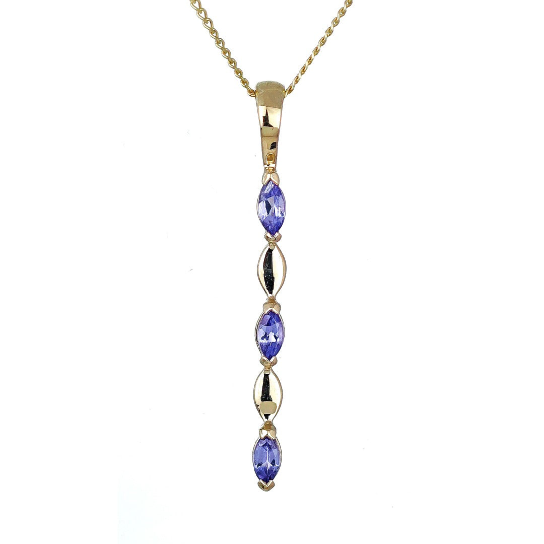 9ct Yellow Gold Tanzanite Necklace Natural Blue Marquise Gemstones