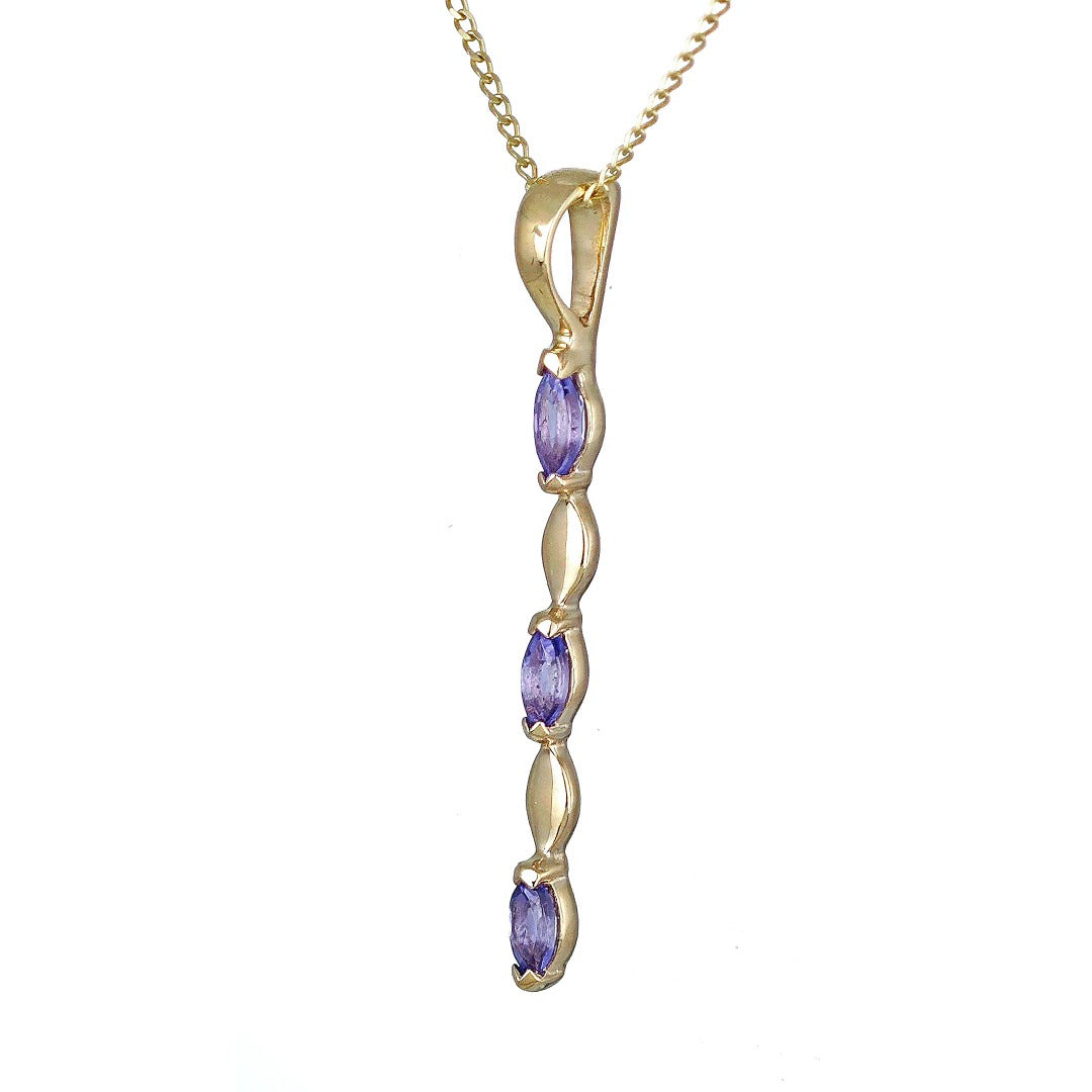 9ct Yellow Gold Tanzanite Necklace Natural Blue Marquise Gemstones