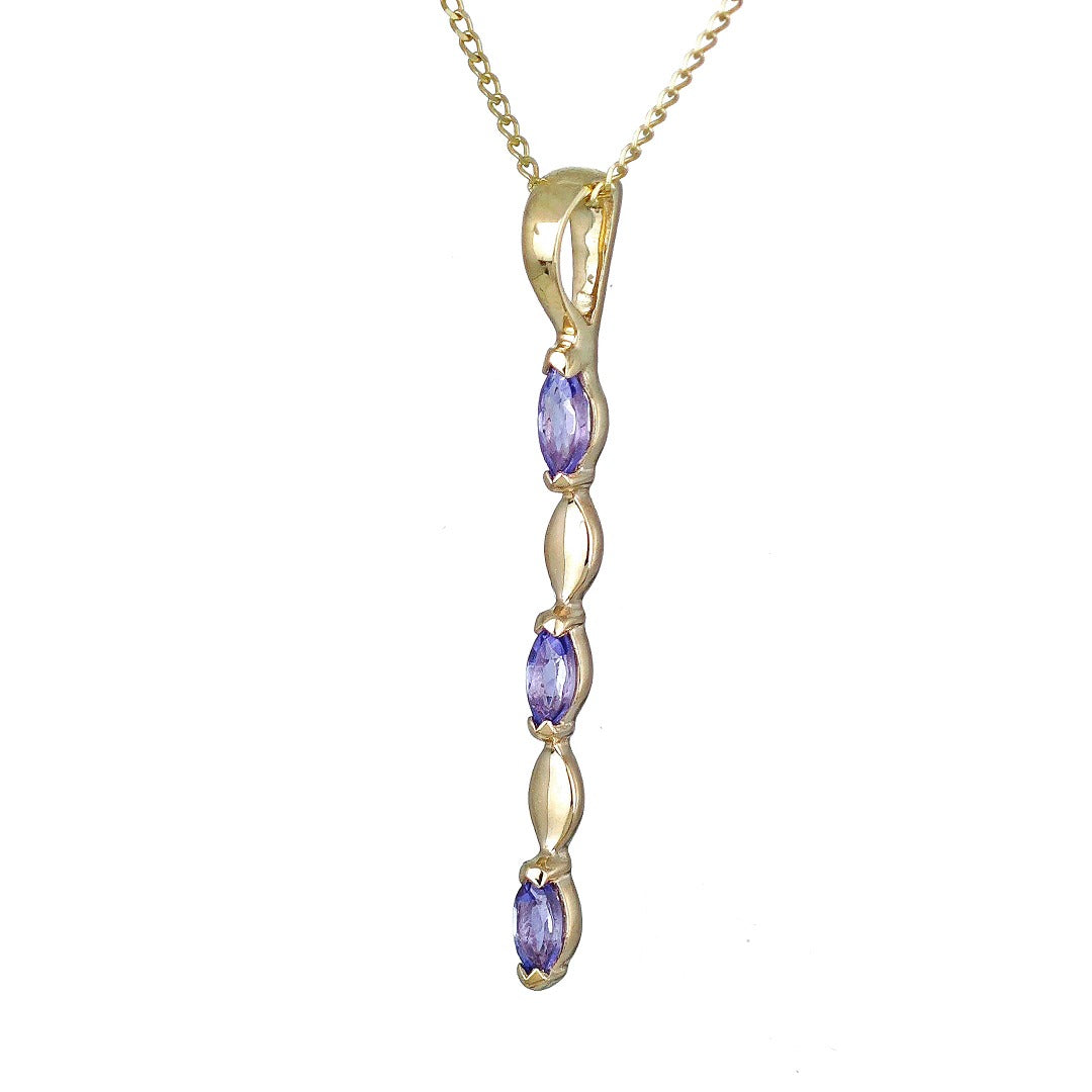 9ct Yellow Gold Tanzanite Necklace Natural Blue Marquise Gemstones