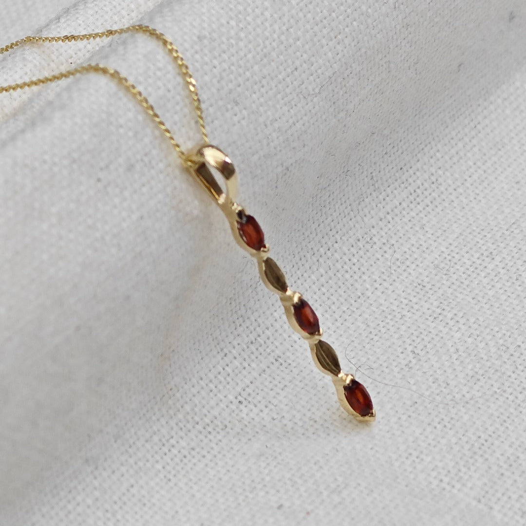 Garnet Pendant 9ct Yellow Gold Marquise Red Natural Gemstones