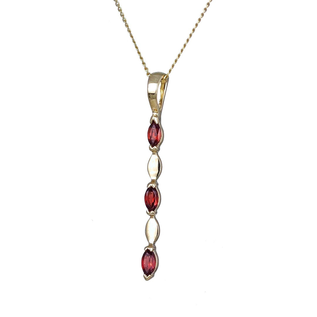 Garnet Pendant 9ct Yellow Gold Marquise Red Natural Gemstones