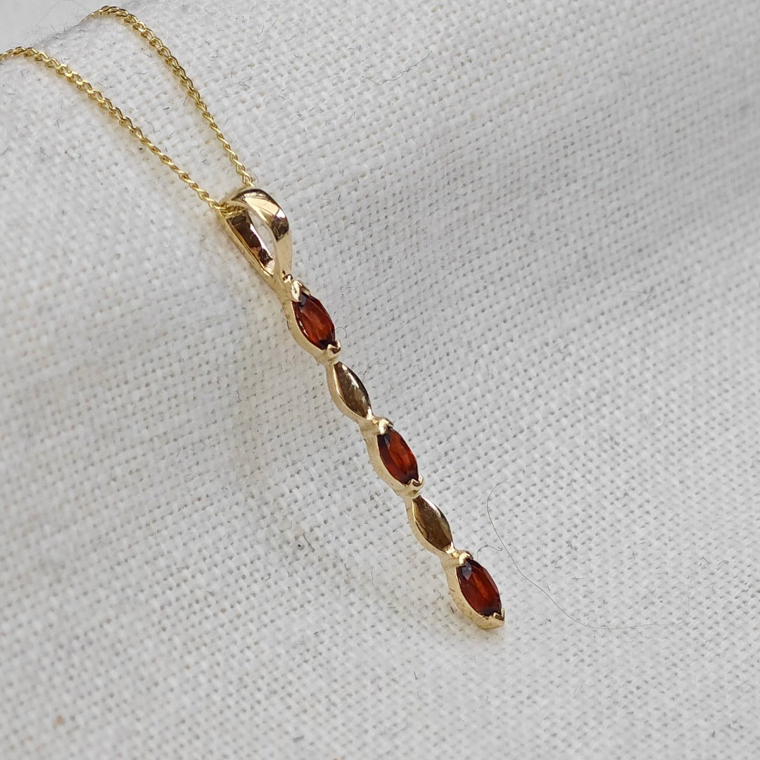 Garnet Pendant 9ct Yellow Gold Marquise Red Natural Gemstones