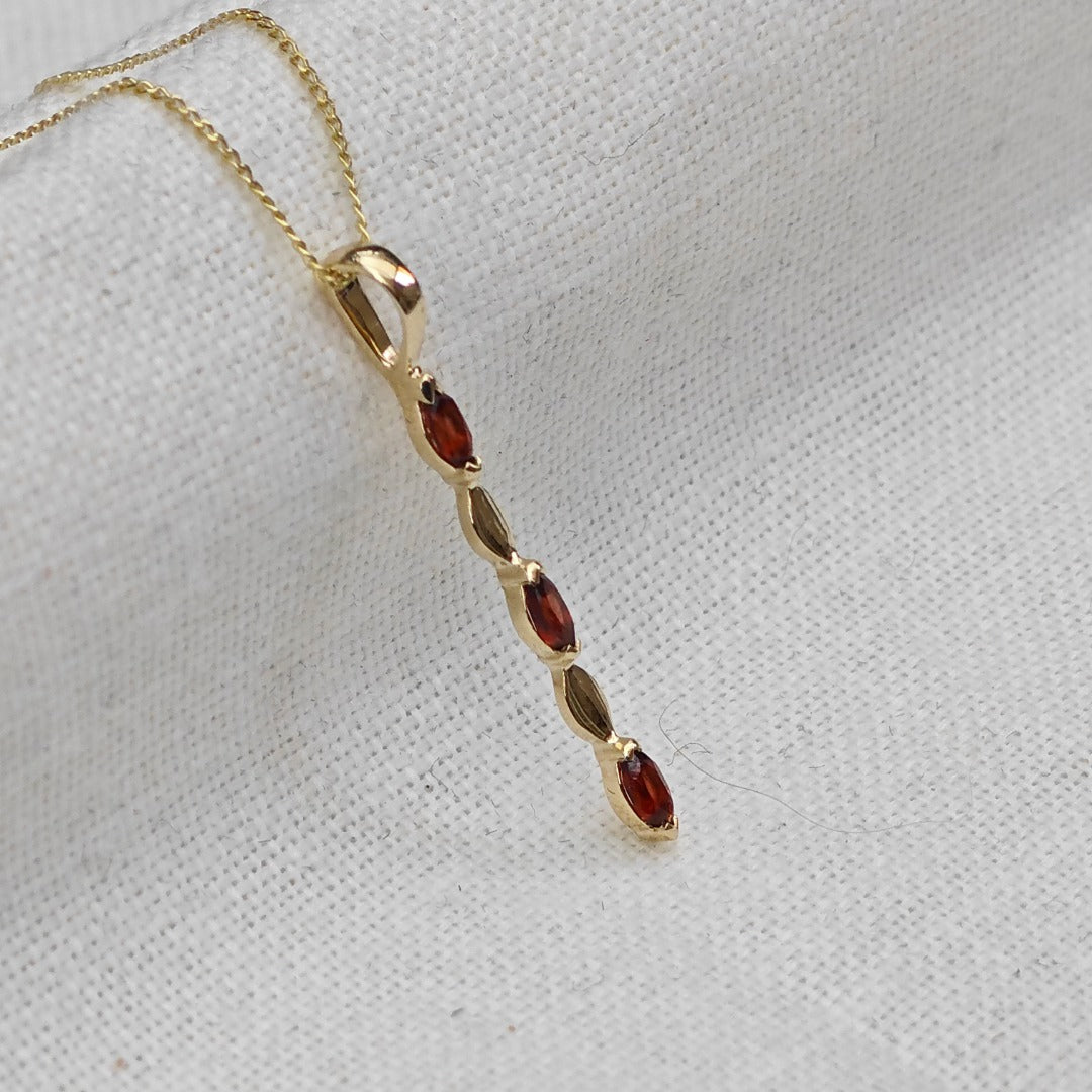 Garnet Pendant 9ct Yellow Gold Marquise Red Natural Gemstones