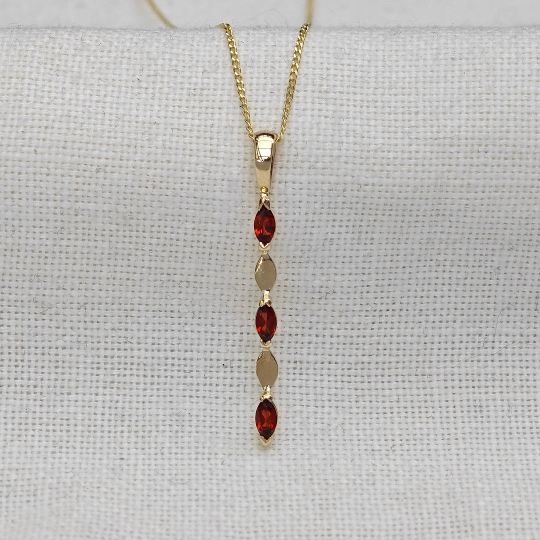 Garnet Pendant 9ct Yellow Gold Marquise Red Natural Gemstones