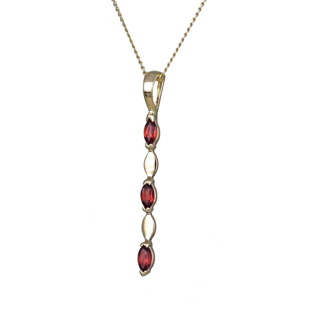 Garnet Pendant 9ct Yellow Gold Marquise Red Natural Gemstones