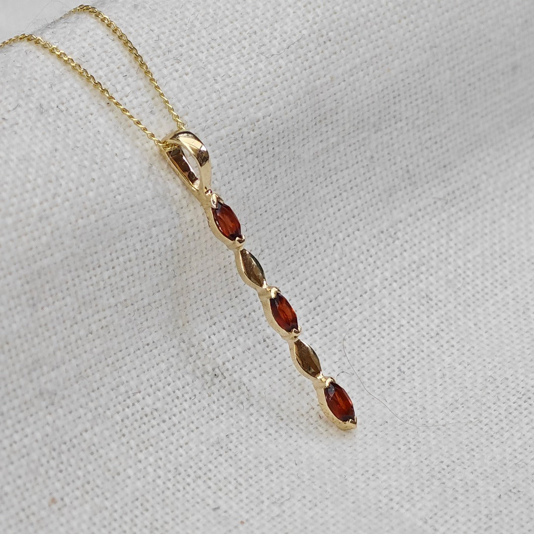 Garnet Pendant 9ct Yellow Gold Marquise Red Natural Gemstones