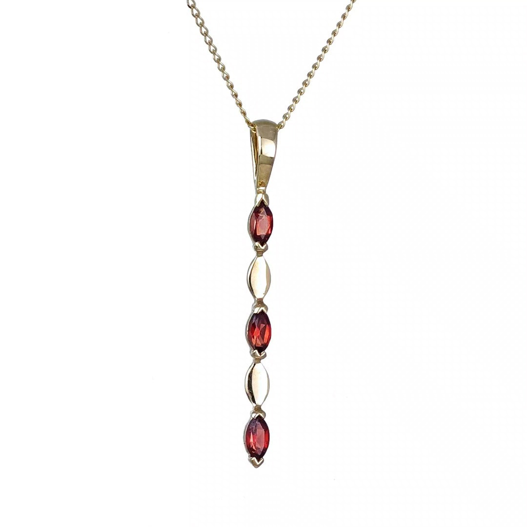 Garnet Pendant 9ct Yellow Gold Marquise Red Natural Gemstones