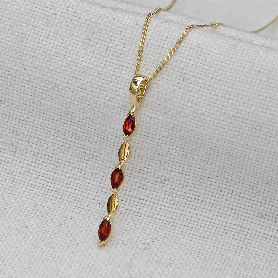 Garnet Pendant 9ct Yellow Gold Marquise Red Natural Gemstones