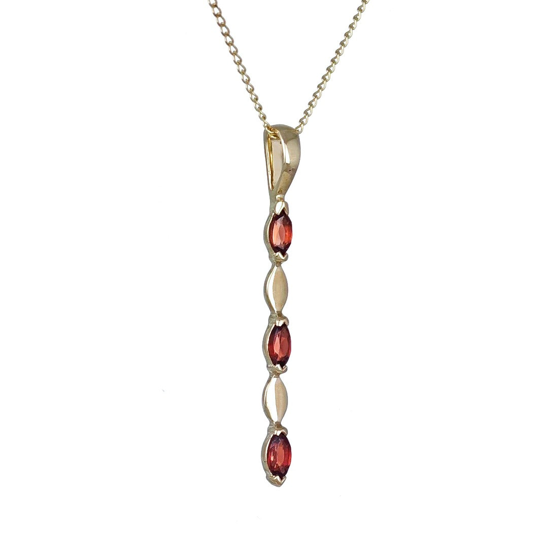 Garnet Pendant 9ct Yellow Gold Marquise Red Natural Gemstones