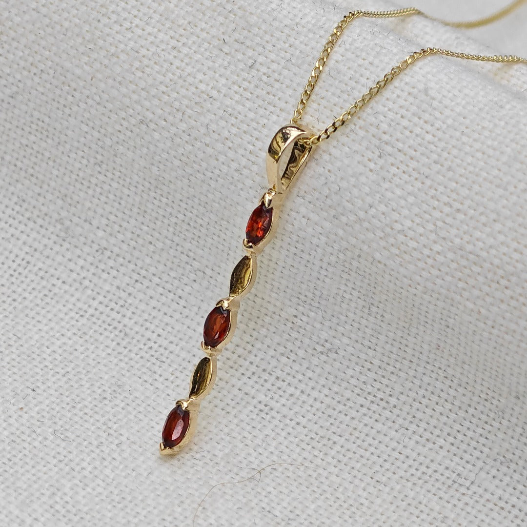 Garnet Pendant 9ct Yellow Gold Marquise Red Natural Gemstones