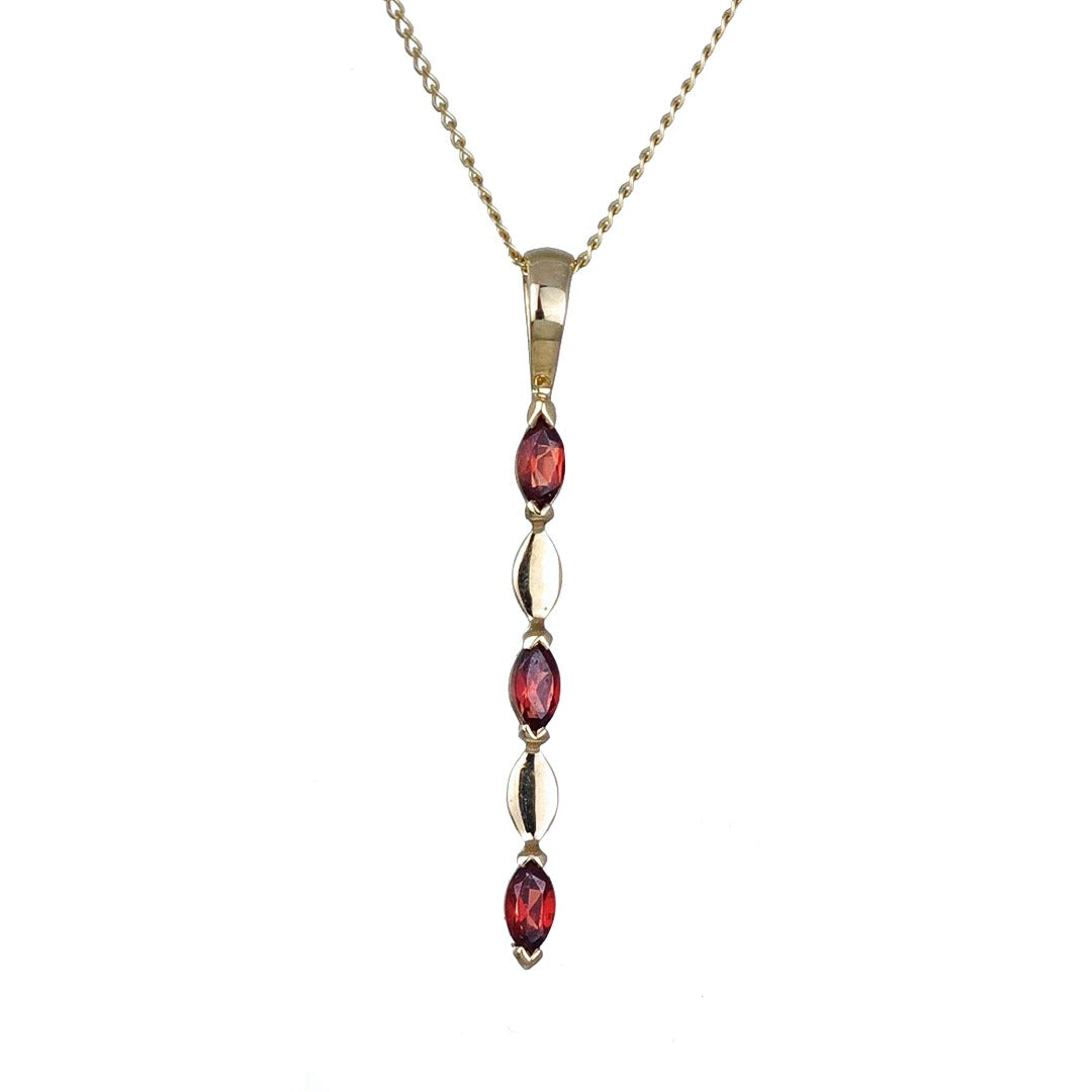 Garnet Pendant 9ct Yellow Gold Marquise Red Natural Gemstones