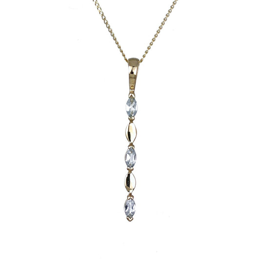 9ct Yellow Gold Aquamarine Necklace Natural Blue Marquise Gemstones