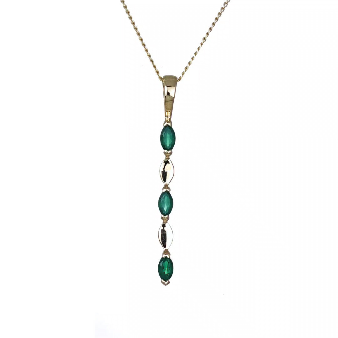 9ct Yellow Gold Green Onyx Necklace Natural Marquise Gemstones