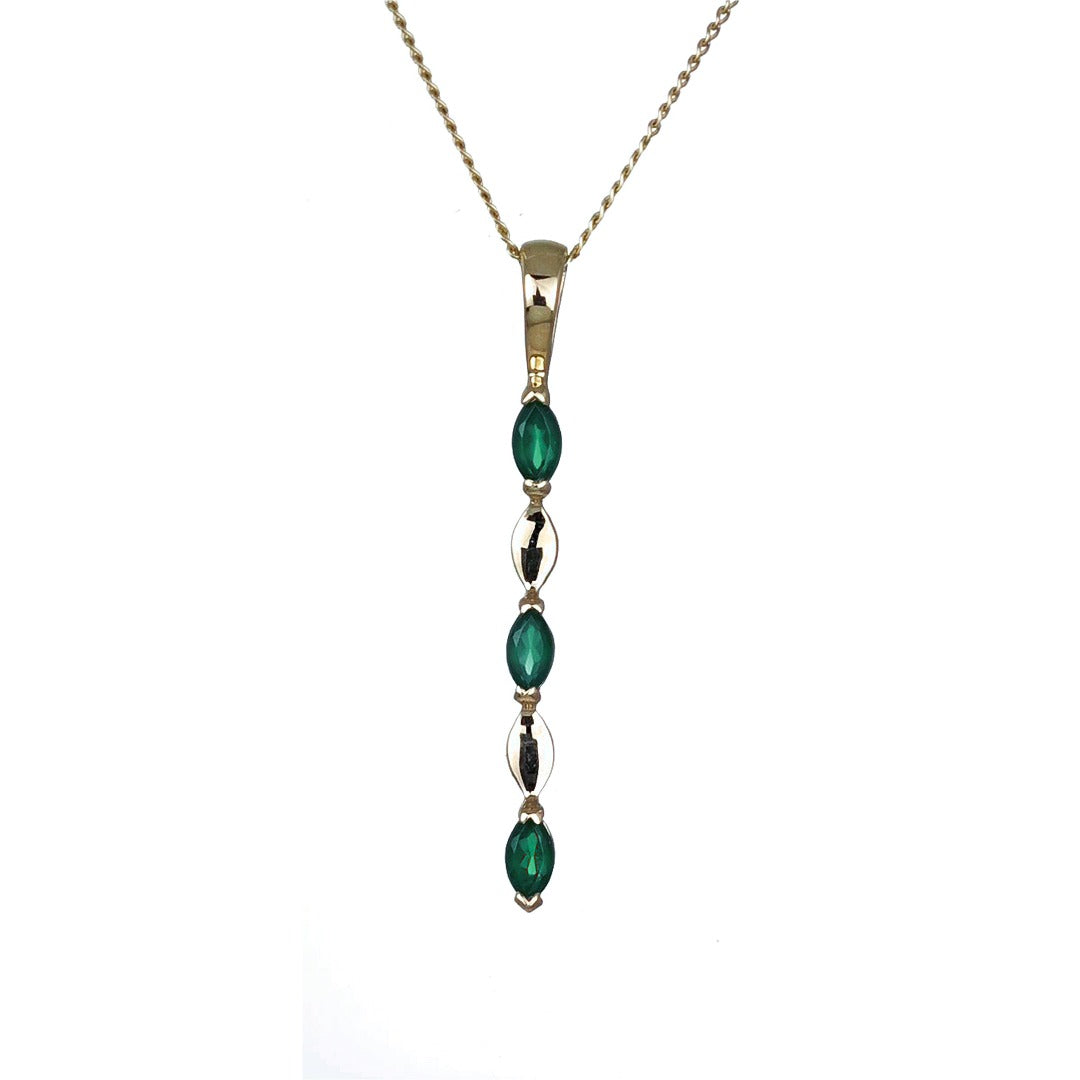 9ct Yellow Gold Green Onyx Necklace Natural Marquise Gemstones