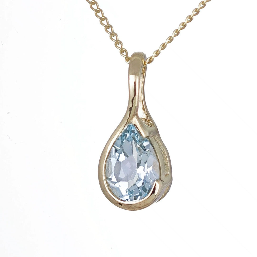 9ct Gold Topaz Necklace Treated Blue Natural Gemstone