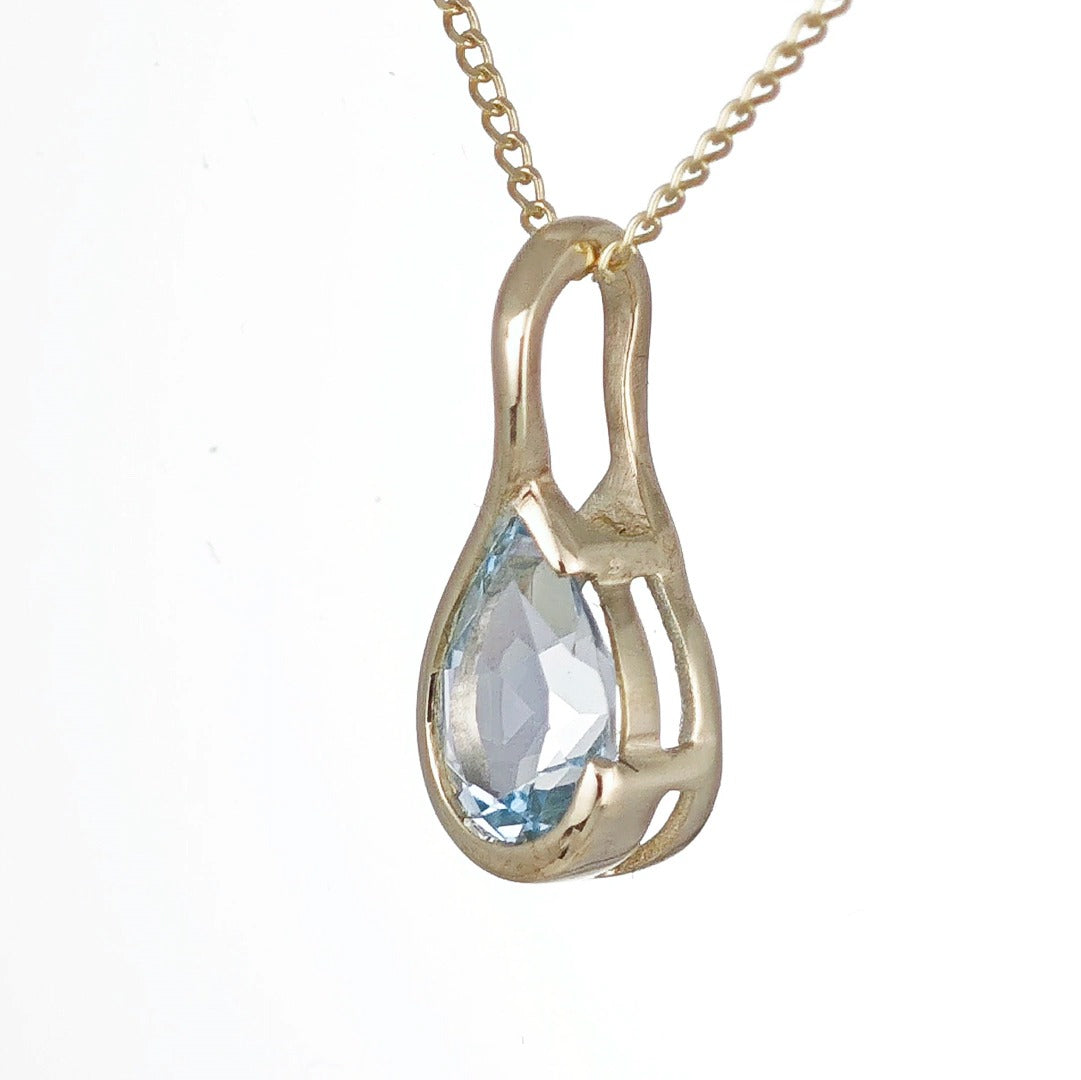 9ct Gold Topaz Necklace Treated Blue Natural Gemstone