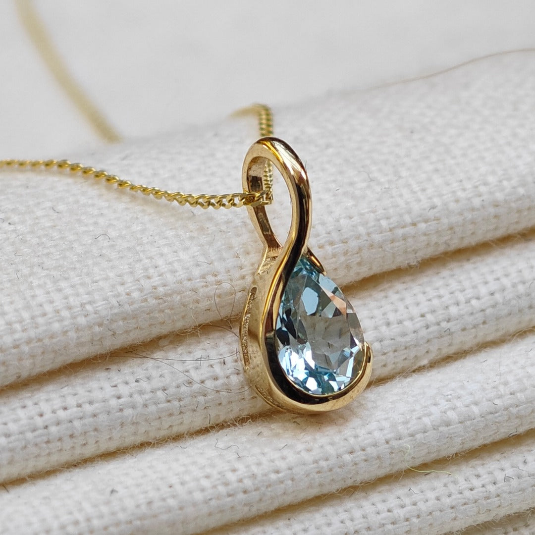 9ct Gold Topaz Necklace Treated Blue Natural Gemstone