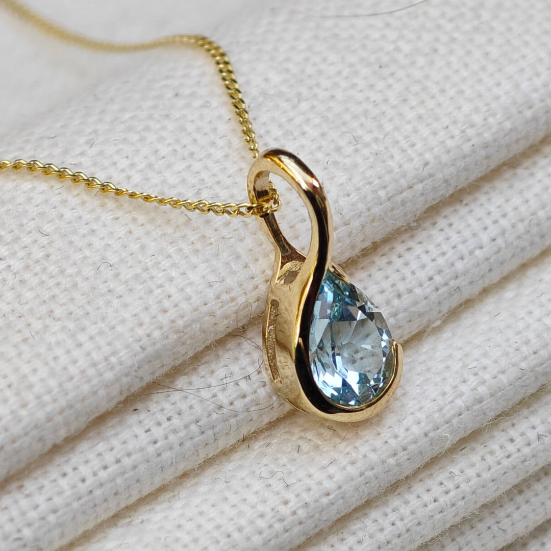 9ct Gold Topaz Necklace Treated Blue Natural Gemstone