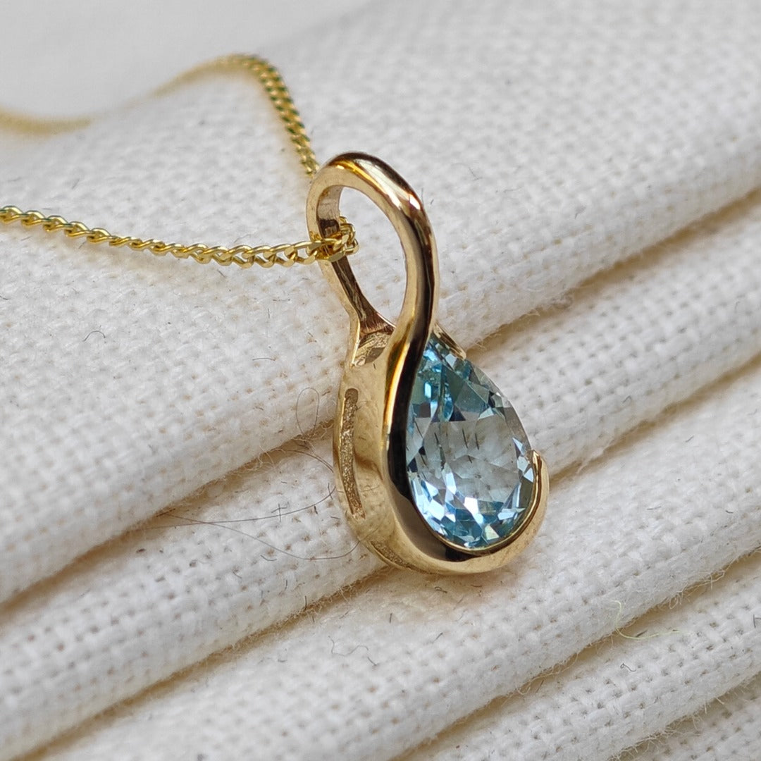 9ct Gold Topaz Necklace Treated Blue Natural Gemstone