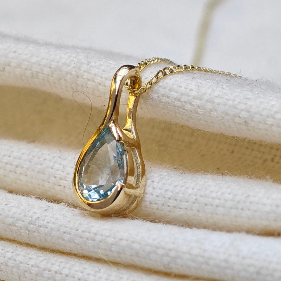 9ct Gold Topaz Necklace Treated Blue Natural Gemstone