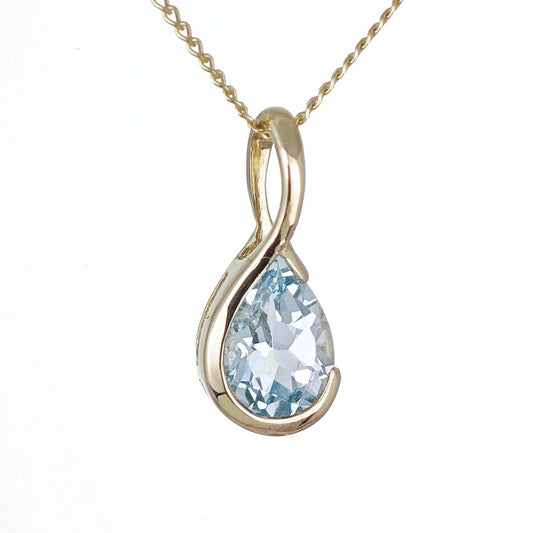 9ct Gold Topaz Necklace Treated Blue Natural Gemstone