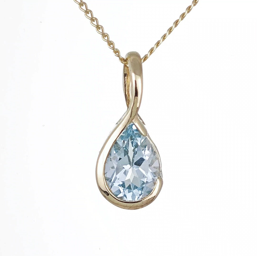 9ct Gold Topaz Necklace Treated Blue Natural Gemstone